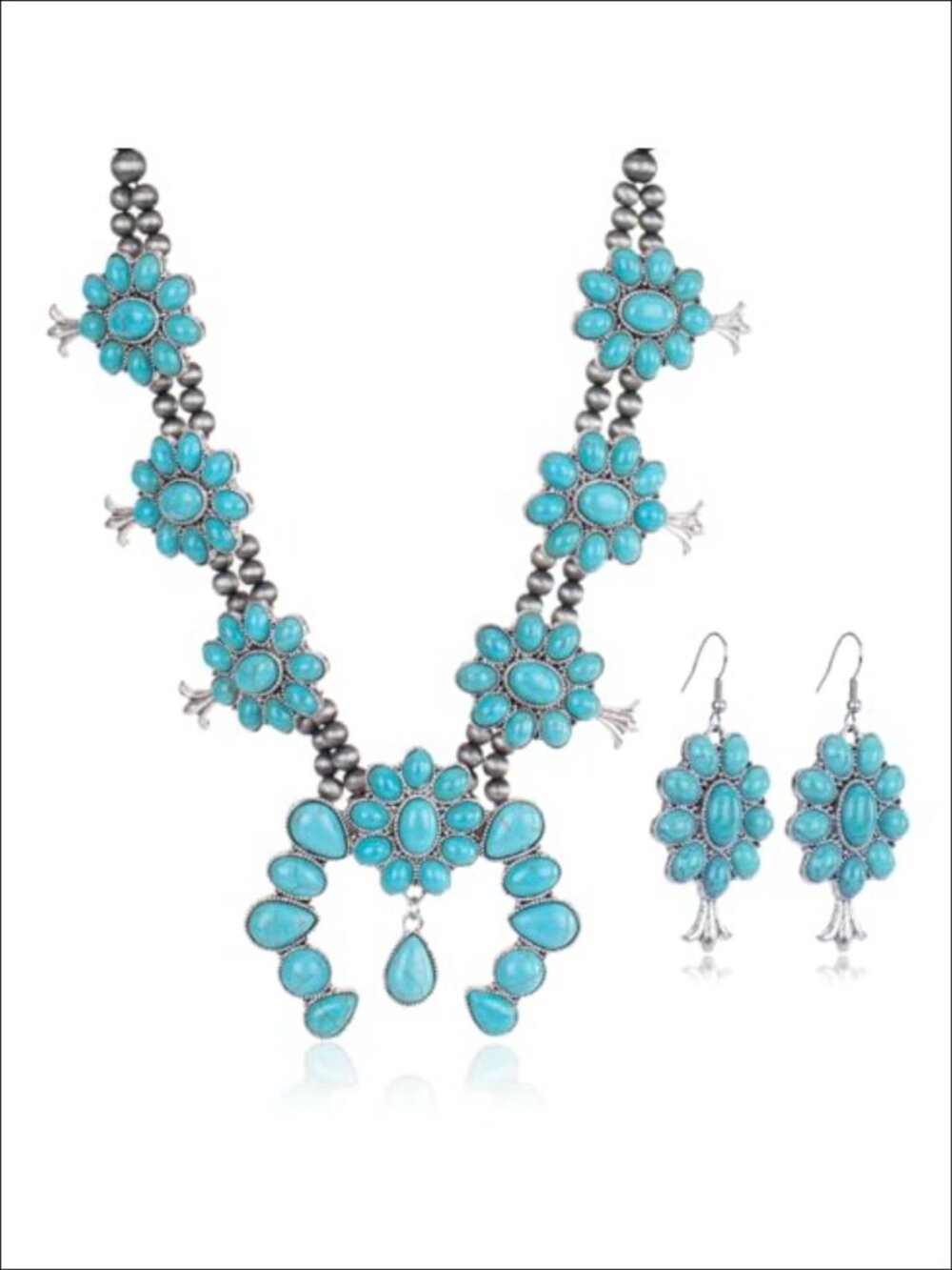 Western Turquoise Necklace Dangle Earrings Jewelry Set Alloy